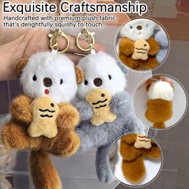 Cute Otter Keychain Cute Animal Keychain Pendant Suitable For Attaching To Your Keys Wallet Or Backpack Ideal Valentine's Day Gift（2pcs） (Grey and Dark Brown)
