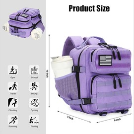 9L Mini Tactical Backpack for Men and Women, Tactical Backpack Small for Hiking, Small Tactical Bag（Light Purple）