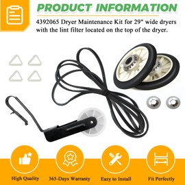 4392065 Dryer Repair Kit with 349241T Drum Roller Kit, 691366 Idler Pulley and 341241 Belt by Techecook - Replacement for Whirlpool & Kenmore Dryers - Replaces 587636 AP3098345 wed4815ew1 ned4655ew1