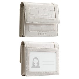 Vulkitty Leather Business Card Holder for Women, Ladies Wallet Credit Card Case Crocodile Pattern with ID Window Holds Up to 40 Business Cards (Beige)