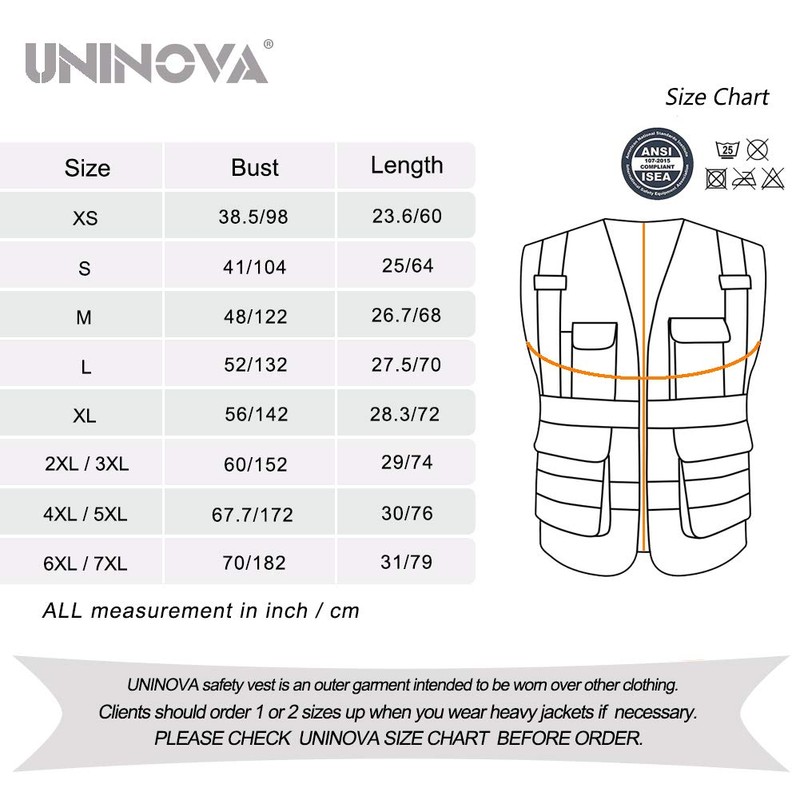 UNINOVA High Visibility Safety Vest - Multi Pockets Reflective Mesh