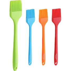 MONGSEW - 4 cepillos de silicona para repostería, resistente al calor, variedad de tamaños y colores, apto para lavavajillas, multiusos