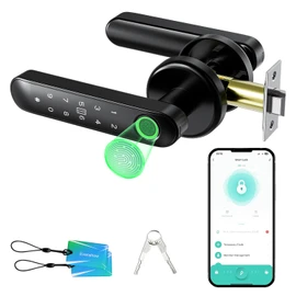 Evanshow Fingerprint Door Lock Biometric Door Knob with Keypad Keyless Entry, 5-in-1 Door Locks for Bedrooms(Fingerprint/App/Code/Key/IC Card), Home Hotel Office Apartment