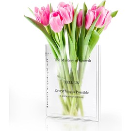 Clear Book Vase for Flowers,Tulip Vases,Aesthetic Room Decor,Decorative Book-Shaped Acrylic Flower Vase for Bedroom Living Room,Office