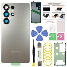 Compatible with Galaxy S25 Ultra Back Glass Cover Replacement, with Pre-Installed Camera Lens & Pre-Cut Tape, Includes Instruction, Gray