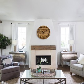 Large Wall Clock, 24 in Farmhouse Wall Clocks Battery Operated, Brown Wood Rustic Antique Shabby Chic Decorative Wall Clock for Living Room,Bedroom, Kitchen Decor, Easy to Read Arabic Numerals