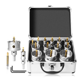 YOSIGHT 13Pcs Upgrade Heavy Duty Carbide Hole Saw Kit - Metal Steel Hole Saw Drill Bits TCT Hole Cutter with 1Pc Center Drill 2Pcs L-Wrench - Hole Saw Set for Metal, Steel, Iron, Alloy, Copper