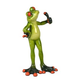 formano Set of 2 Frog Pair Thumbs Up + Victory Funny Frogs Figurine Decoration Hand-Painted Artificial Stone Sculpture Frog House