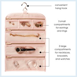 Conair Travel Jewelry Organizer, Travel Jewelry Bag with 6-Zippered Pockets in Blush Pink by Travel Smart