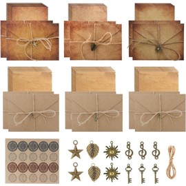 GIEEU Vintage Briefpapier und Umschläge Set mit 16 Blatt 8 Umschläge 8 Retro Schlüssel 8 Hanfseile 8 Siegelaufkleber für Liebesbriefe Hochzeit Einladung Brief Dankesschreiben