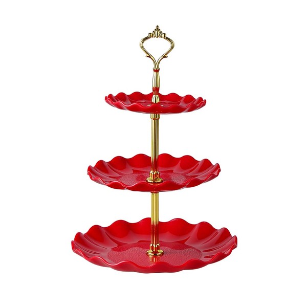 AHX Plastic Cupcake Stand Holder - 3 Tier Tray Dessert Stands Tower - Tiered Serving Tray for Wedding | Baby Shower | Tea Party | Birthday - Red
