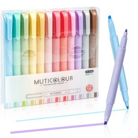 EooUooIP Pastel Highlighters, Pack of 12 Double Tip Highlighters and Markers, Various Mild Colours, School Office Stationery, Bullet Journal Accessories