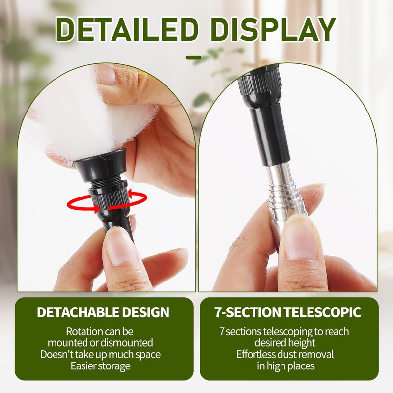 Mehellofeather Retractable Lambswool Duster 25-64 Inch Removable Telescopic Handle Wool