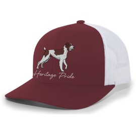 Heritage Pride Canine Collection German Wirehaired Pointer Hunting Dog Mens Embroidered Mesh Back Trucker Hat, Cardinal/White