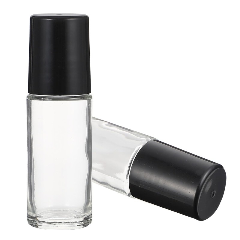 JJLFresheners 2Pcs Black Clear Empty Glass, Essential Oil Roller Bottles