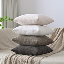 Cozoomy Set of 4 Soft Textured Decorative Throw Pillow Covers 20x20 Inch Cozy Farmhouse Cushion Cover Square Accent Pillow Cases for Bed Couch Sofa Living Room, Neutral