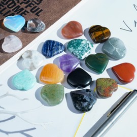 Crocon Gemstone Heart Shape Puff Stones Set Pocket Crystal Healing Tumble Collection Palm Worry Stone Good Luck Set of 16 Charm Gift Craft Home Decor Size: 25 mm