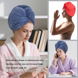Paquete de 2 toallas envolventes de microfibra de una sola capa para secar el cabello para mujeres, turbantes de toalla para cabello mojado, toallas turbie Twist (color rojo + color azul