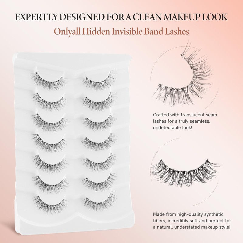 Onlyall Natural False Eyelashes Wispy Clear Band Fake Lashes H86
