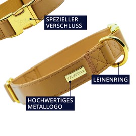 VELVETIER® Dog Collar, Stylish Dog Collar Made of Vegan Microfibre Leather, for Small and Large Dogs (S/M: 29 - 41 cm, Coffee (Brown))