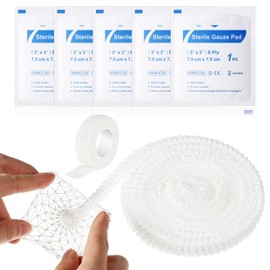 Threlaco 7 Pcs Dog Tail Protector Includes 5 Pcs Sterile Gauze Breathable Mesh Dog Tail Dressing Self Adhesive Pet Bandage Dogs Ends Starter Pack for Dogs Cats Other Pets Animals for Animal Use Only