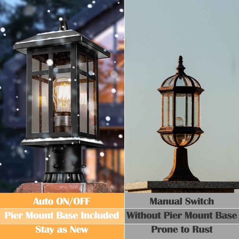 Brilvibera Dusk to Dawn Black Outdoor Post Light Fixture, Pole