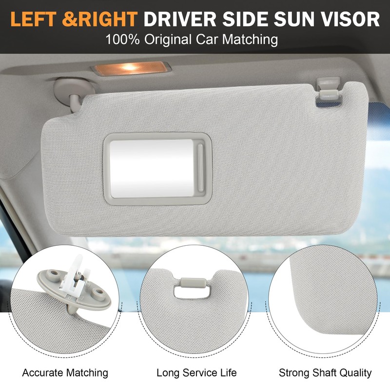 Left Driver Right Passenger Side Grey Sun Visor with Vanity