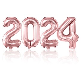 16 Inch New Years Eve Decorations 2024 Balloons - Pink Foil Number Balloons Happy New Year Decorations 2024 for nye Decorations 2024 Christmas