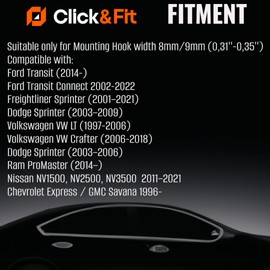 Click&Fit Windshield Washer Nozzles compatible with Ford Transit, Freightliner, Dodge Sprinter, VW Crafter, Peterbilt, 4-way nozzles for Wiper Arm 8-9mm (0.31-0.35in) including hose and check valves