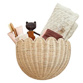 Scalloped Wicker Wall Basket Original, Hand-Woven Rattan Baskets, Wicker Basket For Flowers Front Door Bathroom Storage