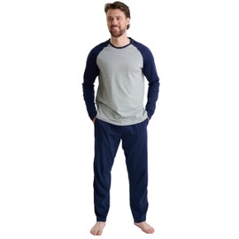 GIVEITPRO -100% Cotton Men's Raglan Sleepwear Long Pajama Set (as1, Alpha, s, Regular, Regular, Navy/Light Grey, Small)