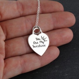 Sterling Silver You Are My Sunshine My Only Sunshine Engraved Heart Shaped Pendant Necklace, 18" Chain