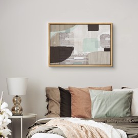 SIGNFORD Framed Canvas Print Wall Art Teal and Gray Squares Abstract Line Illustrations Modern Art Alternative Dramatic Multicolor Dark for Living Room, Bedroom, Office - 16"x24" Natural