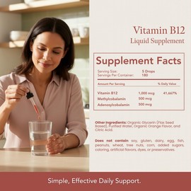 LiveWise Naturals Organic B12 Vitamin Drops - Liquid Methylcobalamin & Adenosylcobalamin for Energy, Focus, Clarity - Vegan, Non-GMO, Gluten-Free B Complex Supplement for Adults & Kids