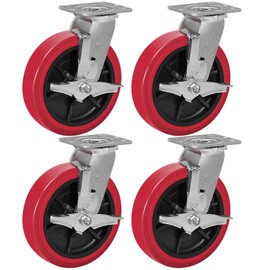 FOVERSWIVE 8"x 2" Industrial Casters-Heavy Duty Casters,Polyurethane on Polypropylene Casters of 4 - Loading Capacity up to 4800 LB, Use for U-Boat Cart,Platform Truck(4 Brake)