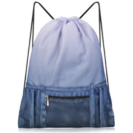 Fiodrimy Mesh Drawstring Backpack Bag Beach Bag with Zipper Pocket Gym Backpack Bag for Swimming Gear Gym Storage Bag for Adult Kids (Grey)