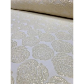 Divastyletextiles Metallic Brocade Fabric Sold By The Yard ROSES Embossed Textured Pale Yellow 57"