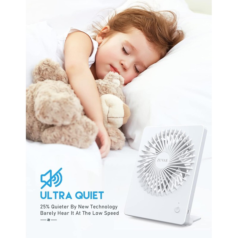 Zuvas Desk Fan Battery Operated Fan Rechargeable 180°Tilt Folding Personal