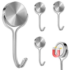 Buelkmag Magnetic Hooks, Heavy Duty 304 Stainless Steel Magnetic Hooks for Cruise Refrigerator Grill, Strong Magnet with Hooks for Home Kitchen, Garage Toolbox, 4 Pack (Silver, 1 40lbs)