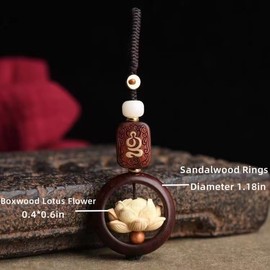 HATRAV Protection Charm for Key,Bag,Taoist Amulet Good Luck Talisman,Fortune Lotus Ornament,Chinese Fengshui Pendant,Peach Wood,Lianhua,(Lotus)
