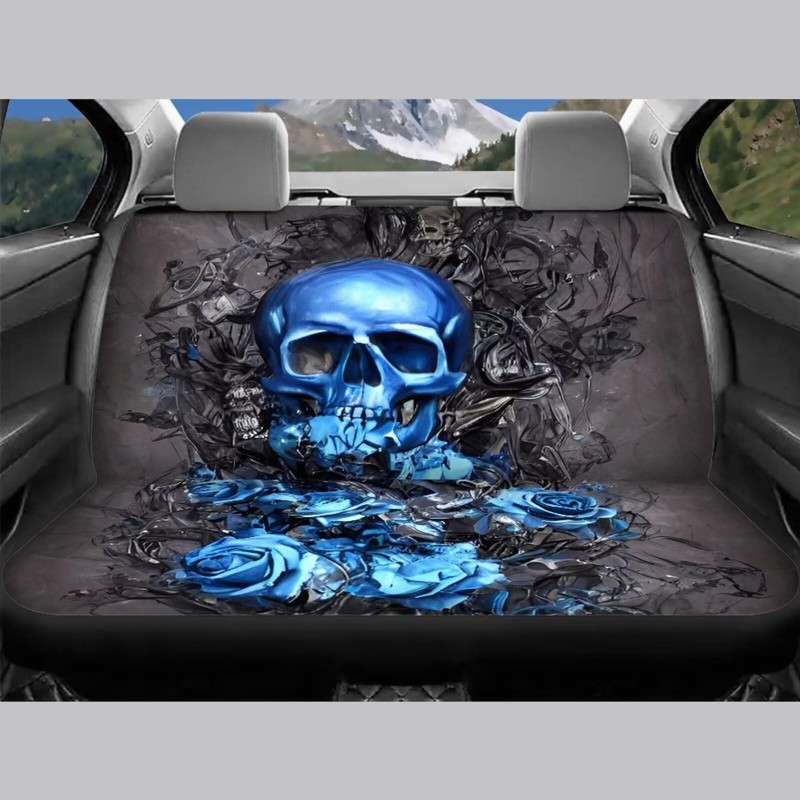 Modysero Blue Skull Rose Car Front Rear Seat Covers Car