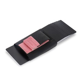 Jaimie Jacobs Nano Boy Pocket Mini Textile Wallet with Drawstring and Coin Compartment Slim Card Holder for Men and Women, Grained Leather Pink, minimalist wallet