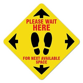 Please Wait Here Yellow Non-Slip Floor Graphic | 3 Pack of 7" Vinyl Decal | Protect Your Business, Work Place & Customers | Made in The USA