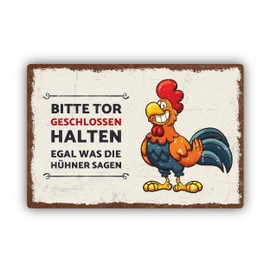 Tor geschlossen halten Chicken Vintage Sign, 20 x 30 cm, Made from Sturdy Hard Foam Board in 3 mm Thickness, with UV Protection and Weather-Resistant