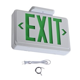 Apmeetlux Plug in exit Signs with Emergency Lights,4Hours Green LED Exit Sign Lights for Business,Battery Operated Emergency Light Hardwired Double Face UL 924 AC85-277V