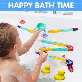 Bath Toys, Kids Bath DIY Track Balls Game Shower Watermill Slide Bathtub Water Toy for Toddlers, Educational Gift for 3-6 Year Olds Boys Girls, 44PCS