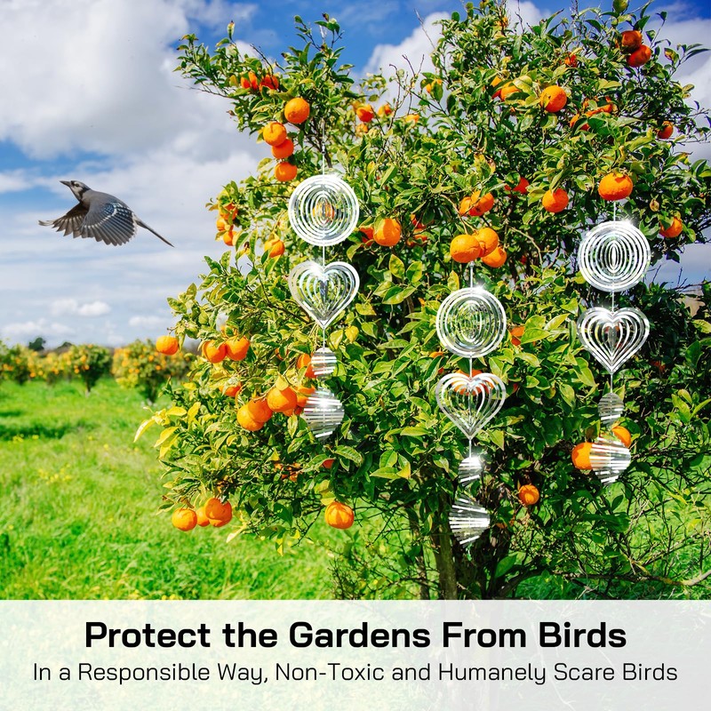 Bird Deterrents for Outside, Reflective 3D Stainless Steel Wind Spinners,