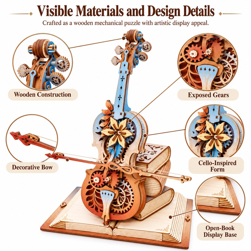 Wooden Cello 3D Puzzle Music Box for DIY Building –