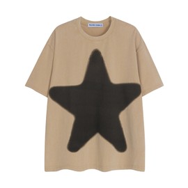 Aelfric Eden Oversized Star Graphic Tees Men Vintage Washed Heavyweight Cotton Trendy Streetwear T Shirts Unisex Khaki L