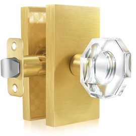 HIEMEY Octagon Crystal Glass Gold Door Knob Interior, Modern Classic Passage Hall/Closet Door Knobs, Satin Brass